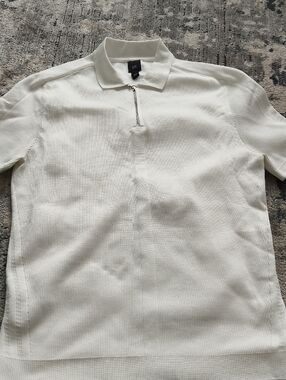 River Island Cream Half-Zip Short Sleeve Polo